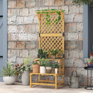 Outsunny Planter με σχάρα 2 επιπέδων με οροφή και ράφια, σε ξύλο ελ...