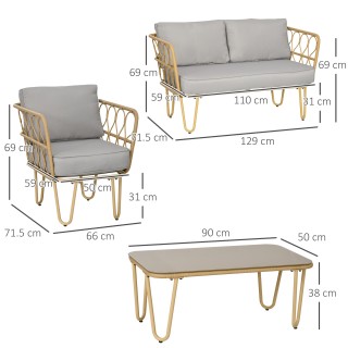 Outsunny Σετ σαλονιού Rattan Garden 4 τεμαχίων με 2θέσιο καναπέ, 2 ...