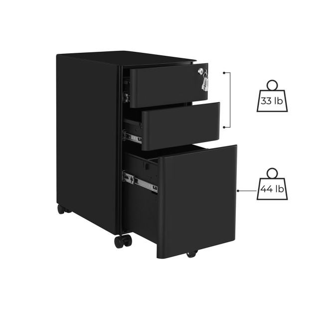 SONGMICS Συρταριέρα με Ρόδες και Κλειδαριά Μαύρο OFC030B01