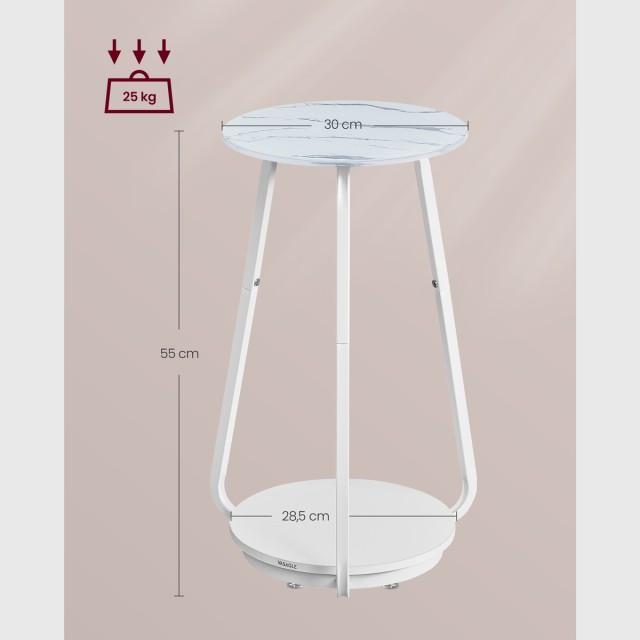 Βοηθητικό Τραπεζάκι Φ30x55cm Λευκό Μάρμαρο  LET287W59 VASAGLE
