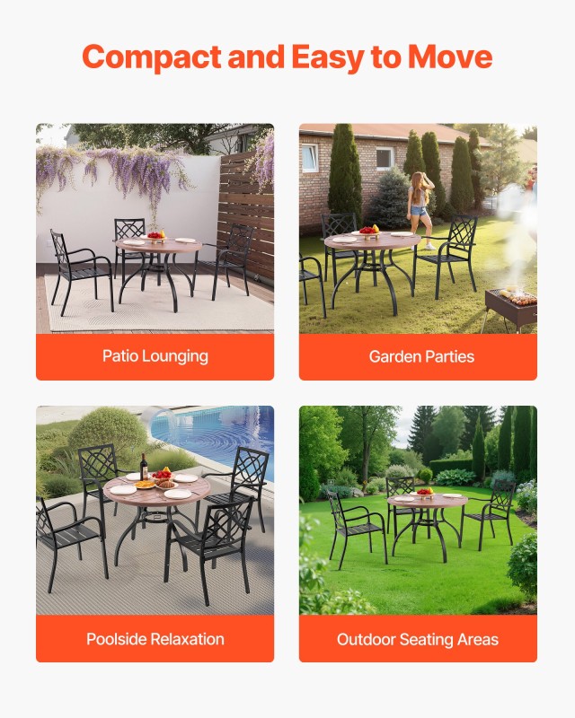 VEVOR Στρογγυλό Τραπέζι Βεράντας 103cm με Τρύπα Ομπρέλας για 4 Άτομ...