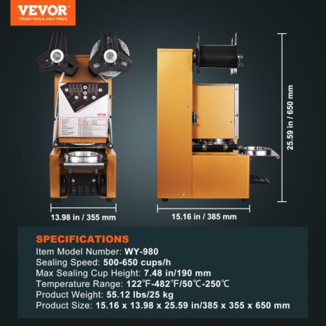Αυτόματη Μηχανή Σφράγισης Ποτηριών VEVOR, Χρυσή  QZDNCFKJBSQZC965XV2