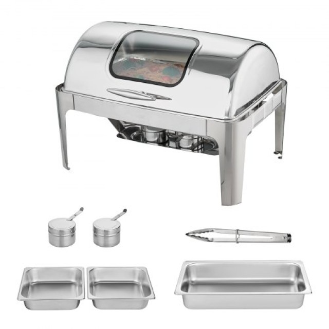 VEVOR Ορθογώνιο Roll Top Chafing Dish με 9Qt Γυάλινο Καπάκι & Θήκη Καυσίμου  ZFXKCLJT19QT2B78CV0