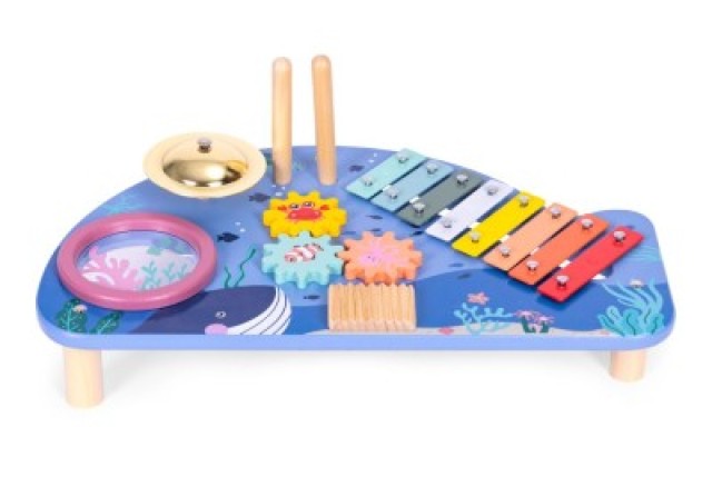 ECOTOYS Τραπέζι με μουσικά όργανα, ξυλόφωνο κύμβαλo τσέκα θαλάσσιο ...