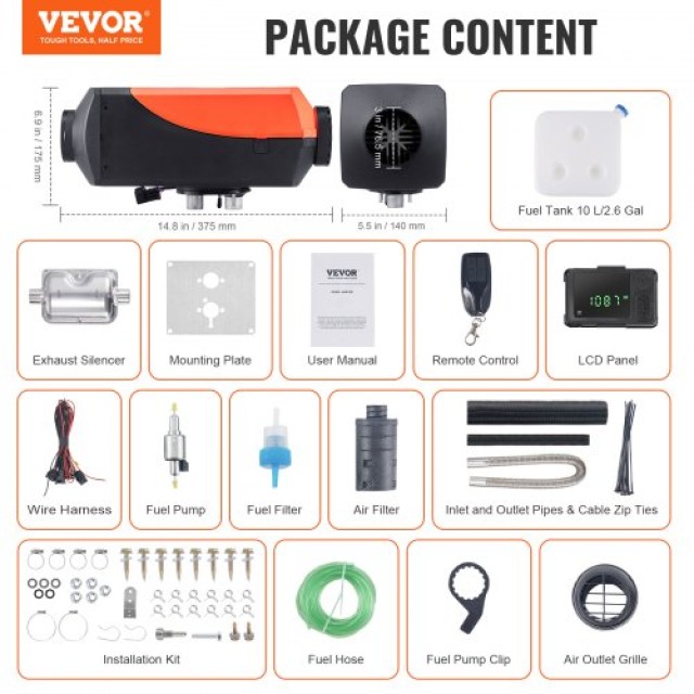 VEVOR Θερμαντήρας Diesel 12V 8KW Bluetooth LCD για Αυτοκίνητο/Λεωφορείο/RV/Εσωτερικούς Χώρους  ZCJRQFT12V8KWKIL7V9
