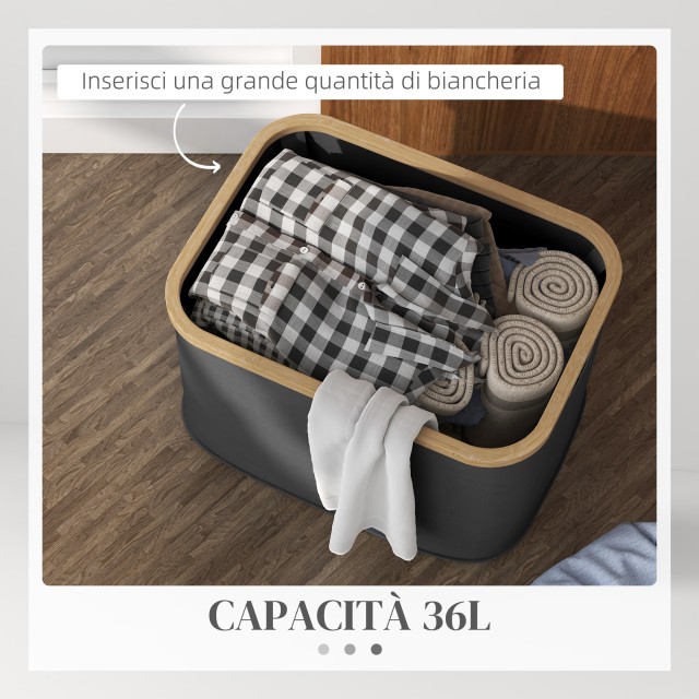 HOMCOM  Καλάθι Απλύτων 36L Πτυσσόμενο με Χειρολαβές από Μπαμπού και...