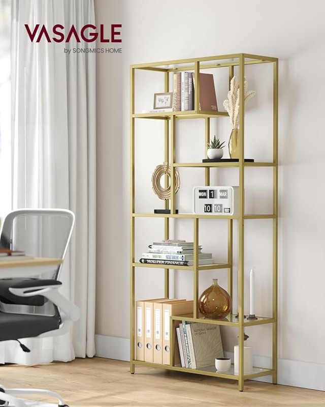 VASAGLE Μεταλλική Χρυσή Βιβλιοθήκη 6 Επιπέδων 80x30x180.8cm LGT502A...