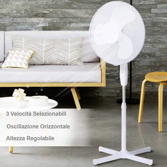 BAKAJI  Ανεμιστήρας με βάση 45W, πτερύγια 40 cm, 3 ταχύτητες και ρυθμιζόμενο ύψος στήλης.  02839122