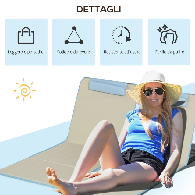 Outsunny Σετ 2 Πτυσσόμενες Ξαπλώστρες Παραλίας με Ρυθμιζόμενη Πλάτη και Μαξιλάρι Κεφαλής, 53x124x35-45 εκ., Μπεζ και Γαλάζιο A20-205BG