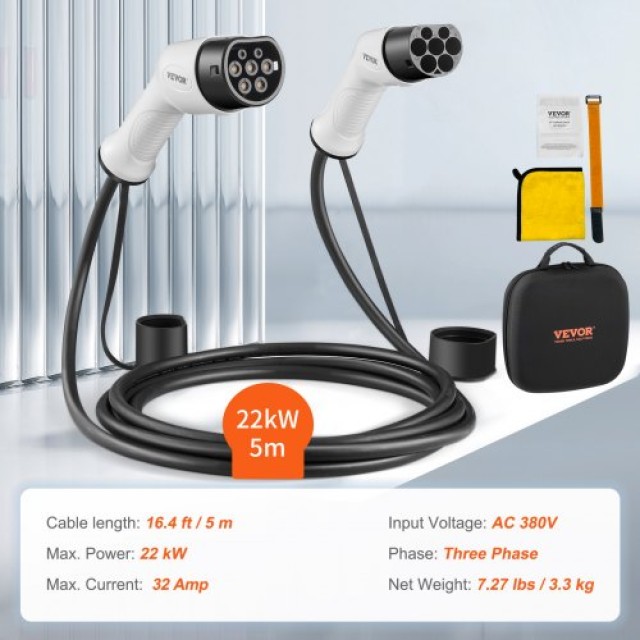Καλώδιο Φόρτισης EV VEVOR Type 2 σε Type 2 32A 5m 22kW TPU  OBDDCCD22KW5MCAXZV0