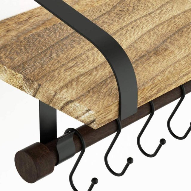 BAKAJI Πολυλειτουργικό Ράφι Τοίχου 43 x 12 x 24,5 cm σε Μαύρο & Φυσ...