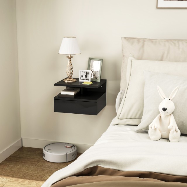 HOMCOM Κομοδίνο Κρεμαστό 35x32x22.5 εκ, Μαύρο Λουστραρισμένο 831-33...