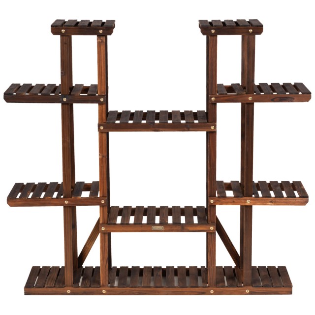 Costway Ξύλινη 9-επίπεδη βάση φυτών 125 x 25 x 114 cm Καφέ GT3517