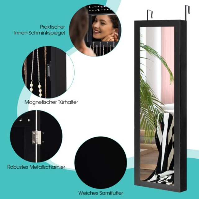 Ντουλάπι  Κοσμημάτων με Καθρέφτη  31,5 x 8,5 x 110 cm COSTWAY JV10821BK