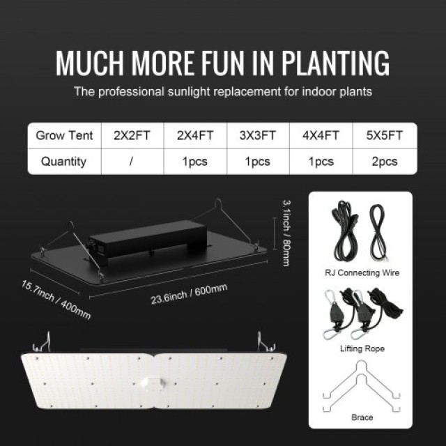 VEVOR LED Φωτιστικό Καλλιέργειας 300W, Πλήρες Φάσμα, Ρυθμιζόμενο για Θερμοκήπιο 3x3/4x4 ft  LZBZWSZ320W23DGH5V2