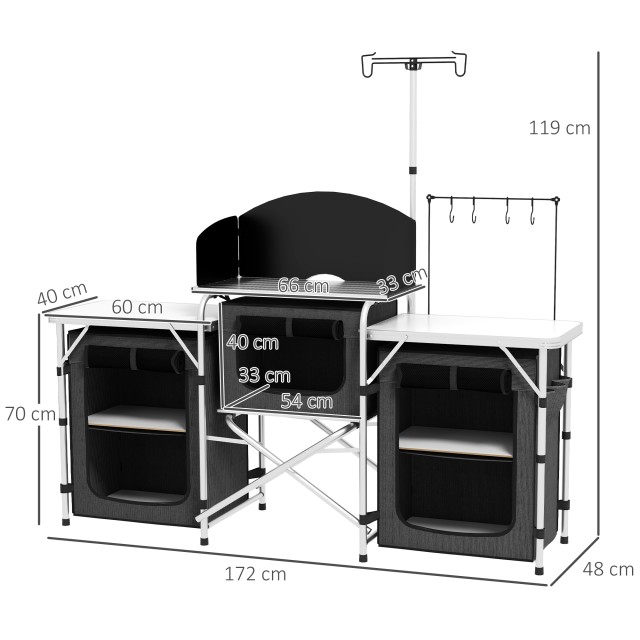 Outsunny Πτυσσόμενη Κουζίνα Κατασκήνωσης 172x48x119 εκ, Μαύρη A20-3...