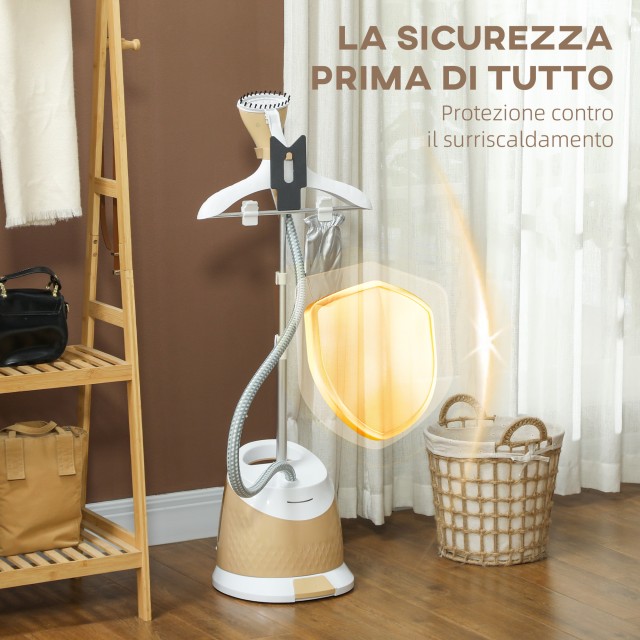 HOMCOM  Κάθετο Σίδερο Ατμού 1800W με Δοχείο 1.8L, Ρυθμιζόμενο Ύψος και Αξεσουάρ, Χρυσό  853-034V90GD