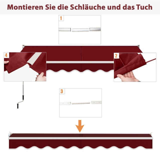 Costway Κόκκινη Τέντα με Βραχίονα 3x2,5μ - UV & Αδιάβροχη OP70368WN