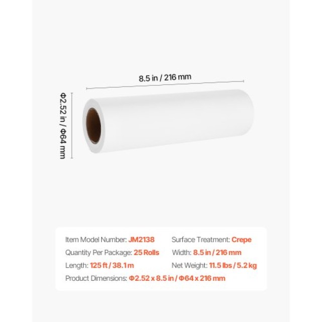 VEVOR Χαρτί Κρεπ Ιατρικής Εξέτασης 25τμχ 8.5x125ft μιας χρήσης TZZZWTZZJ85IA4I3I001V0