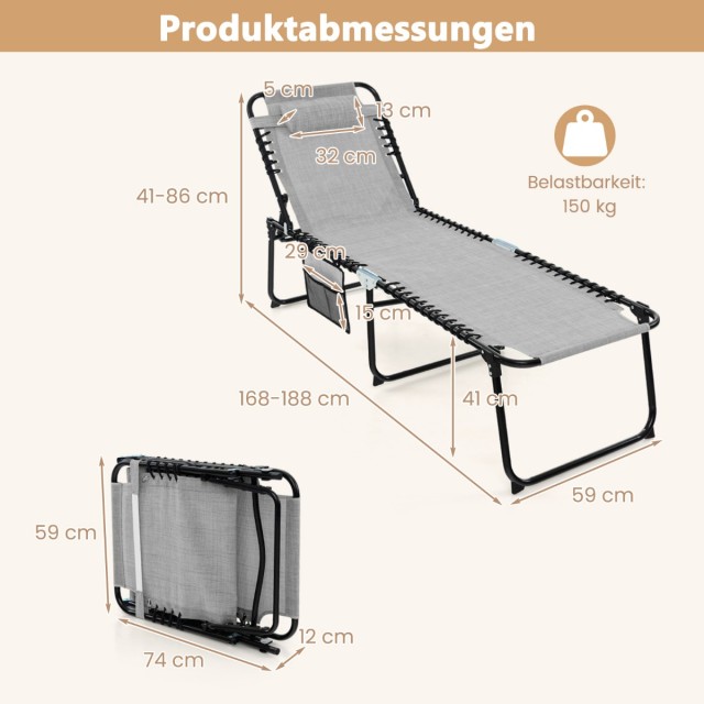 Πτυσσόμενη Ξαπλώστρα Κήπου με Ρυθμιζόμενη Πλάτη και Πλαϊνή Τσέπη 16... Πτυσσόμενη Ξαπλώστρα Κήπου με Ρυθμιζόμενη Πλάτη και Πλαϊνή Τσέπη 16...