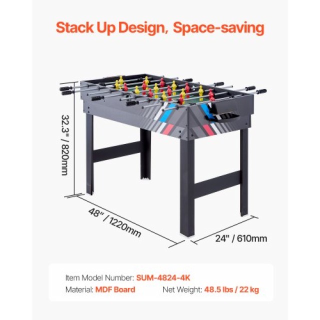 VEVOR Τραπέζι Παιχνιδιών 4-σε-1 122cm: Air Hockey, Ποδοσφαιράκι, Πινγκ Πονγκ, Μπιλιάρδο SDJFKQQGQZ48H9FNMV0
