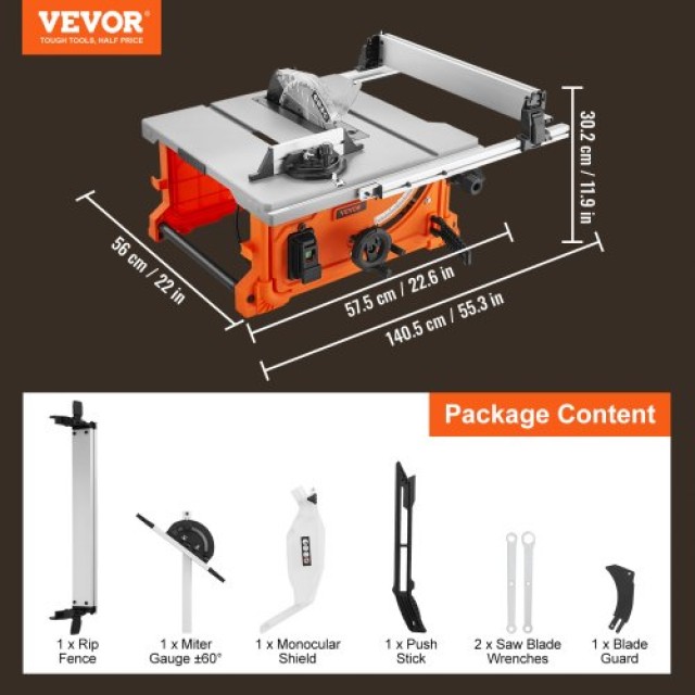 VEVOR 10 Επιτραπέζιο Πριόνι Ξυλουργικής 4400RPM 25 Rip Capacity  ZL...