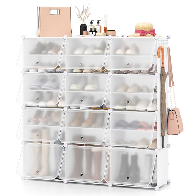 Costway Οργανωτής Παπουτσιών: DIY Λευκή Πλαστική Ντουλάπα με 12 Θέσ...