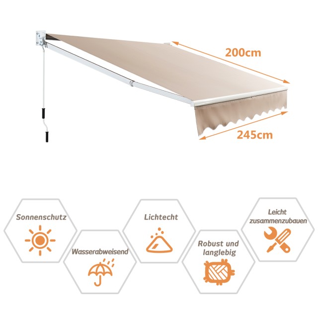 Costway Αναδιπλούμενη Τέντα Αλουμινίου για Βεράντα 245 x 200 cm Μπε...