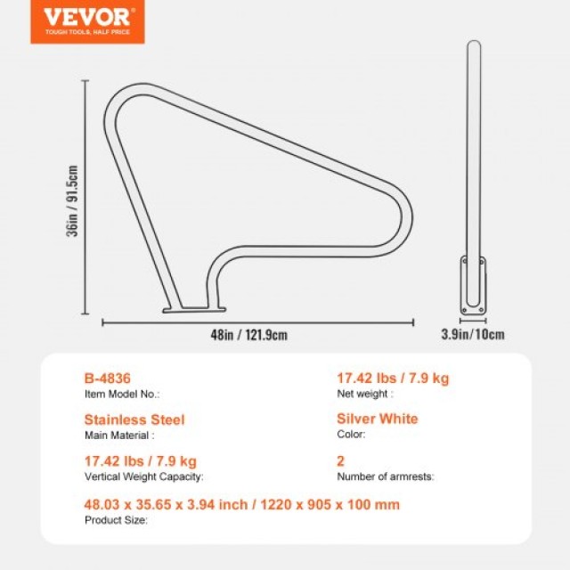 VEVOR  Διπλή Χειρολαβή Πισίνας 48x36in Ανοξείδωτη με Βάση για Σπα BXGYCFSDDB482MQJZV0