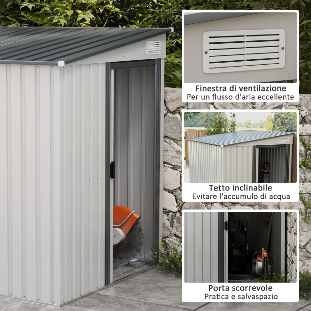Outsunny Μεταλλική Αποθήκη Εργαλείων 1.5x2μ με Βάση, Συρόμενη Πόρτα και Κεκλιμένη Στέγη Λευκό 845-983V00WT