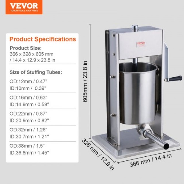 VEVOR Χειροκίνητη Μηχανή Λουκάνικων 10L Κάθετη Ανοξείδωτη 304  SDLSBXGGCJ10YFOKMV0