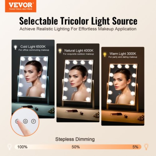 VEVOR  Καθρέφτης Μακιγιάζ Hollywood με Φώτα και Μεγέθυνση 5X 16.1x11.8 ιντσών TMHZJFX3041C4B3ULV2