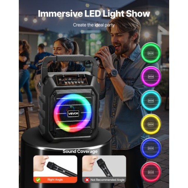 VEVOR Φορητό Καραόκε Bluetooth 20W με 2 Ασύρματα Μικρόφωνα και LED ... VEVOR Φορητό Καραόκε Bluetooth 20W με 2 Ασύρματα Μικρόφωνα και LED ...