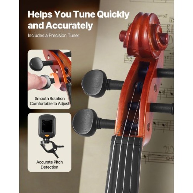 VEVOR Βιολί 355mm Πλήρους Μεγέθους Σετ για Αρχάριους Γυαλιστερό Καφ...