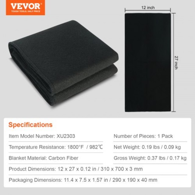 Κουβέρτα Συγκόλλησης VEVOR από Ανθρακόνημα, 27 x 12, Ανθεκτική έως 1800°F, 1 Τεμάχιο  TXWDHTHS1JWTYIJ2OV0