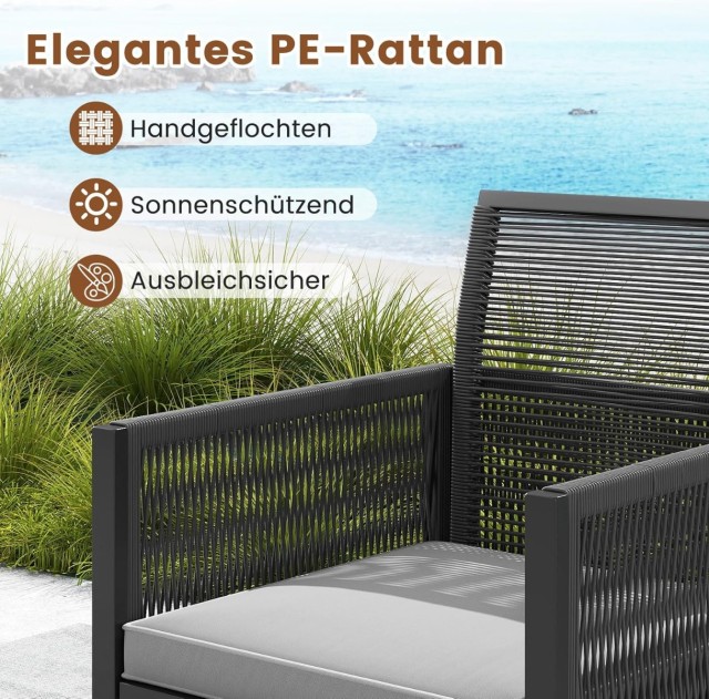 Costway Σετ Κήπου από Ρατάν: 2 Καρέκλες με Μαξιλάρια, Σκαμπό και Τρ...