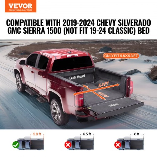 Κάλυμμα Καρότσας VEVOR για Chevy Silverado/GMC Sierra 1500 (2019-2024), Μαλακό PVC, Ρολό Κάλυμμα  JQSKCHBXGJQSZJ02MV0