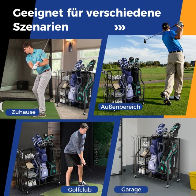 Costway  Οργανωτής Γκολφ 4 σε 1 με Γάντζους, Καλάθι και Ρόδες 110 x...