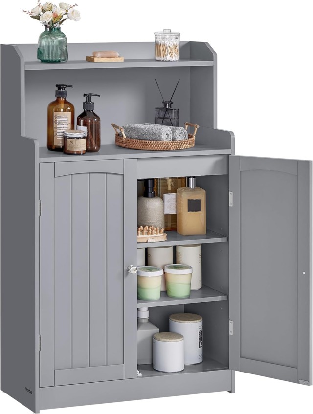 VASAGLE Γκρι Ντουλάπι Μπάνιου 60x30x110cm με Ρυθμιζόμενα Ράφια και ...
