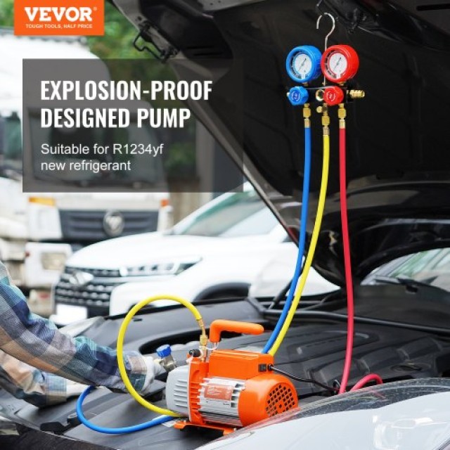 VEVOR Αντλία Κενού 1/5 HP 3.5 CFM & Σετ Μετρητών για Κλιματιστικά R...