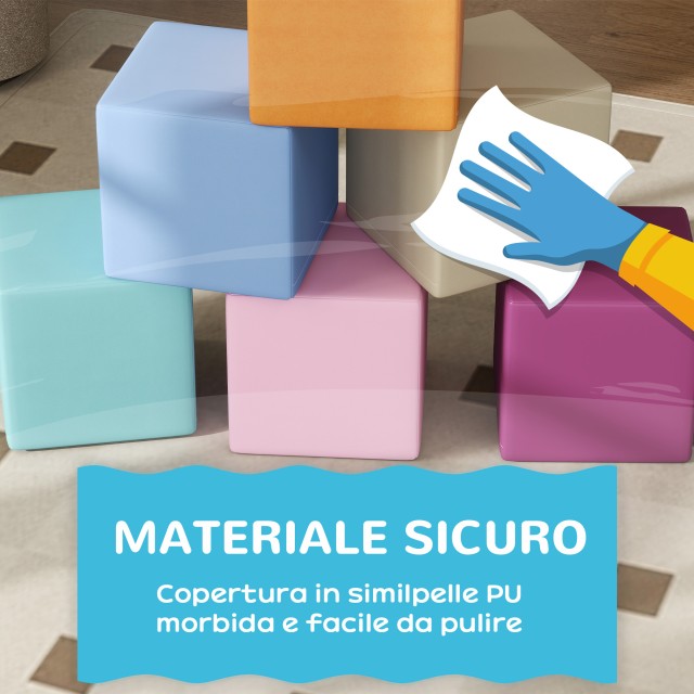 HOMCOM Σετ 12 Μαλακά Παιδικά Κυβάκια για Παιδιά 12-36 Μηνών από PU και EPE, 20x20x20cm, Πολύχρωμα 3D0-003V02MX