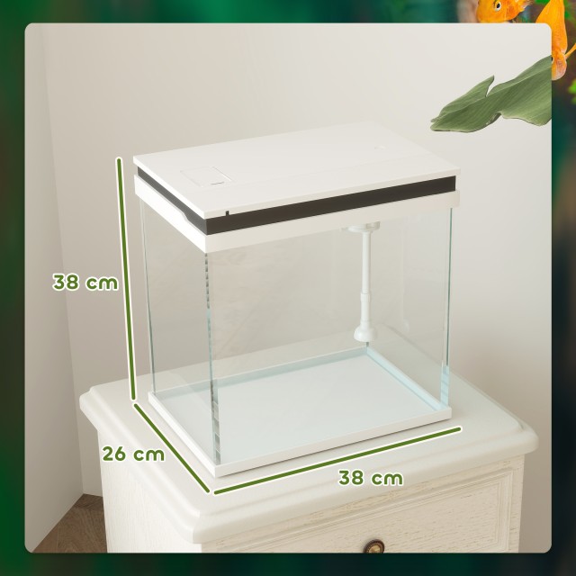 PawHut  Ενυδρείο για Χρυσόψαρα 26L με Φώτα LED, Σύστημα Φιλτραρίσματος και Αντλία Νερού, 38x26x38 cm, Λευκό  D61-005V91WT