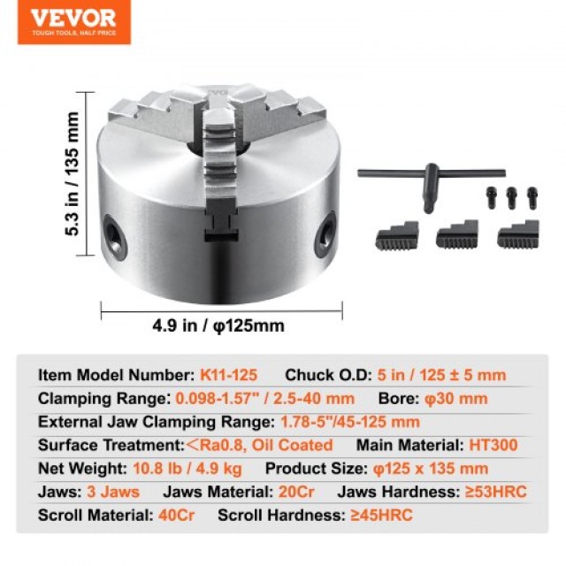 Τόρνος VEVOR 3 Σιαγόνες 5 Αυτοκεντρούμενος, 0.1-5 in/2.5-125 mm, με...