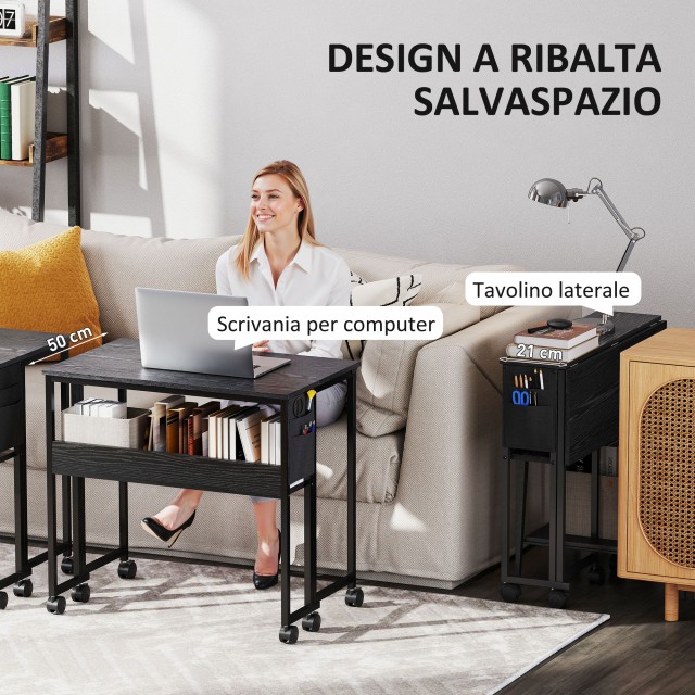 HOMCOM Πτυσσόμενο Γραφείο με Ράφι και Τσέπη, 80x40x75 εκ., Μαύρο 83...