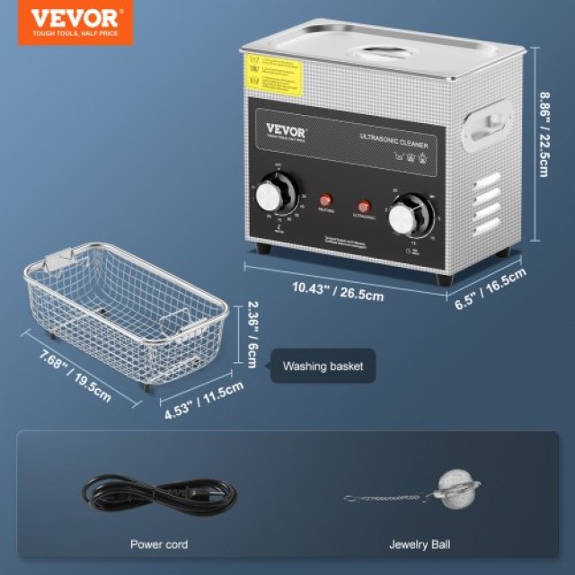 VEVOR  Υπερηχητικός Καθαριστής 3L με Θερμαντήρα, Χρονοδιακόπτη & Καλάθι XNKZCSBQXJ3LRE6AMV2