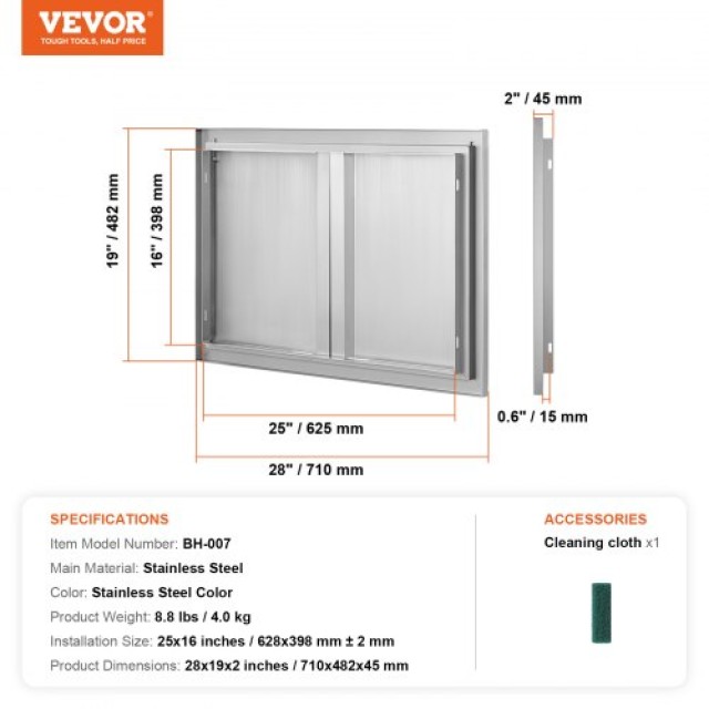 Πόρτα BBQ VEVOR 710x482mm Διπλή Ανοξείδωτη για Εξωτερική Κουζίνα  S...