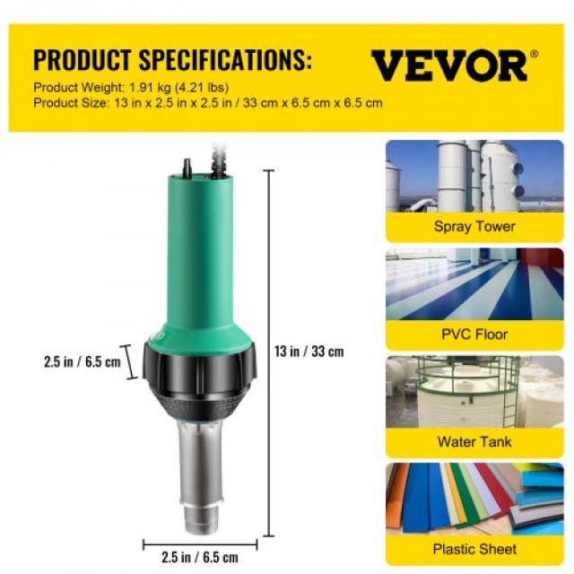 VEVOR  Συγκολλητής PVC Θερμού Αέρα 1600W με 8 Εξαρτήματα  HQTZOCPJPVC-8UNHDV2