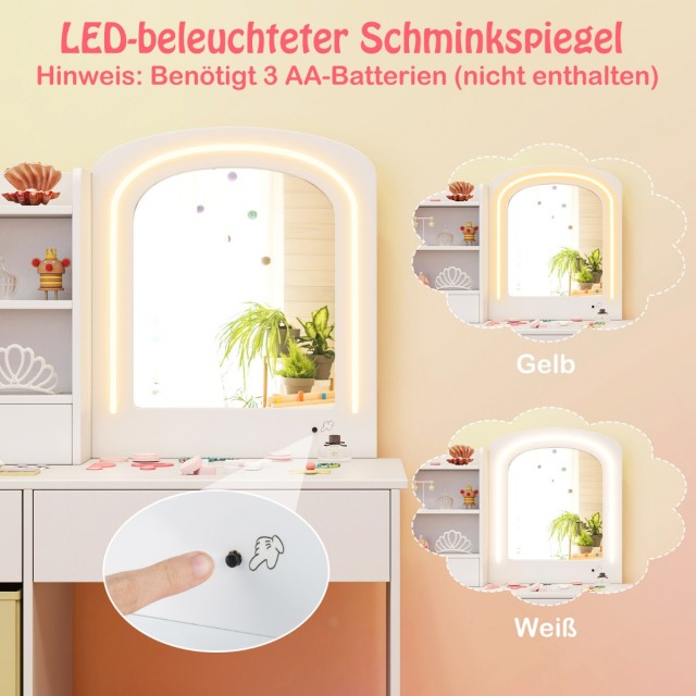 Costway Παιδικό Σετ Τουαλέτας με Φωτιζόμενο Καθρέφτη και Ασφαλή Χαρ...