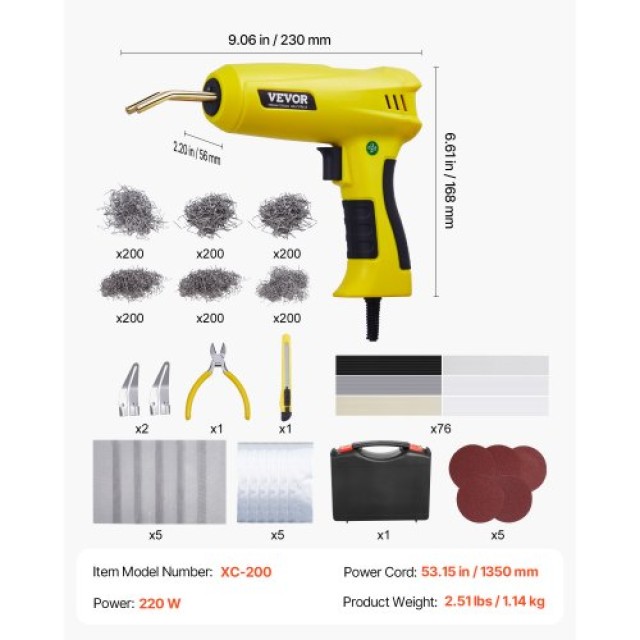 VEVOR Πλαστικό Συγκολλητικό Κιτ 220W με 1200 Συνδετήρες & 76 Ράβδου...