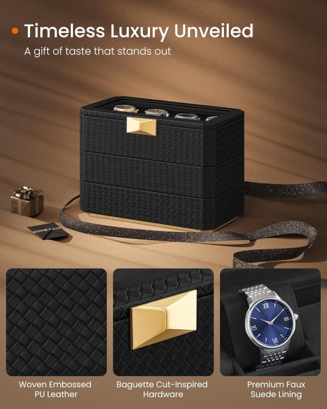Κουτί Ρολογιών 8 Θέσεων 3 Επίπεδα 16.3 x 27.3 x 20.5 cm Μαύρο JWB021B01 Songmics